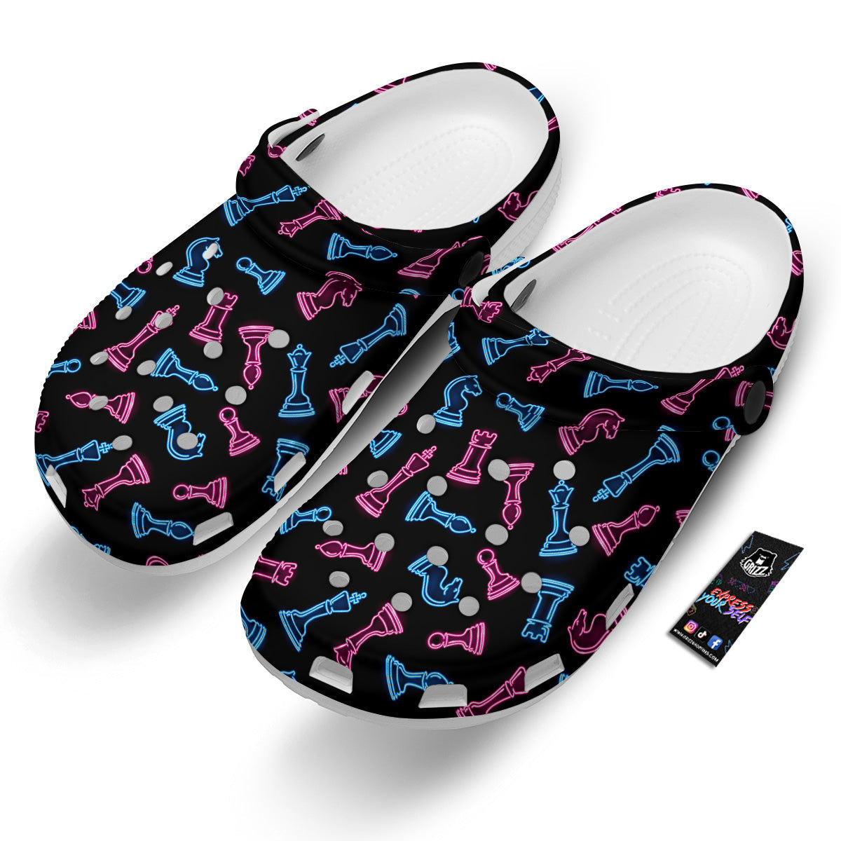 Neon Chess Pieces Print Pattern Clog-grizzshop