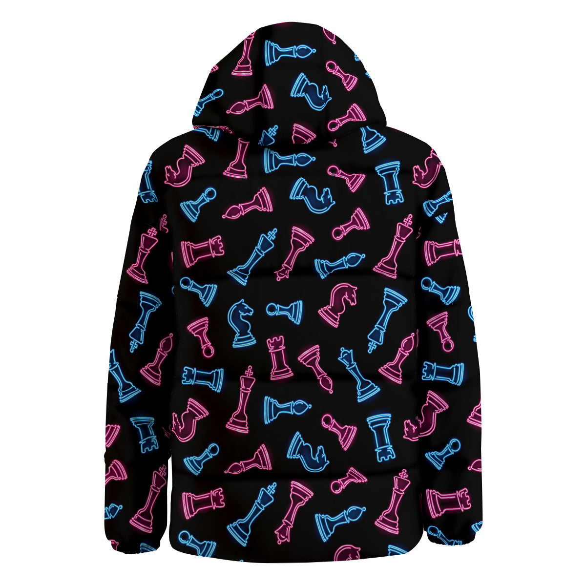 Neon Chess Pieces Print Pattern Down Jacket-grizzshop