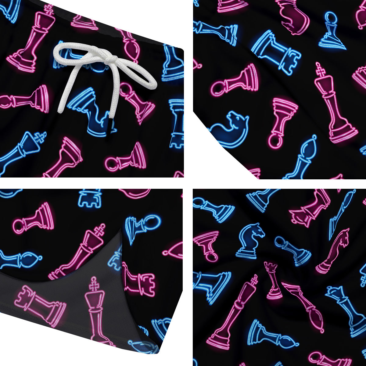 Neon Chess Pieces Print Pattern Men's Running Shorts-grizzshop