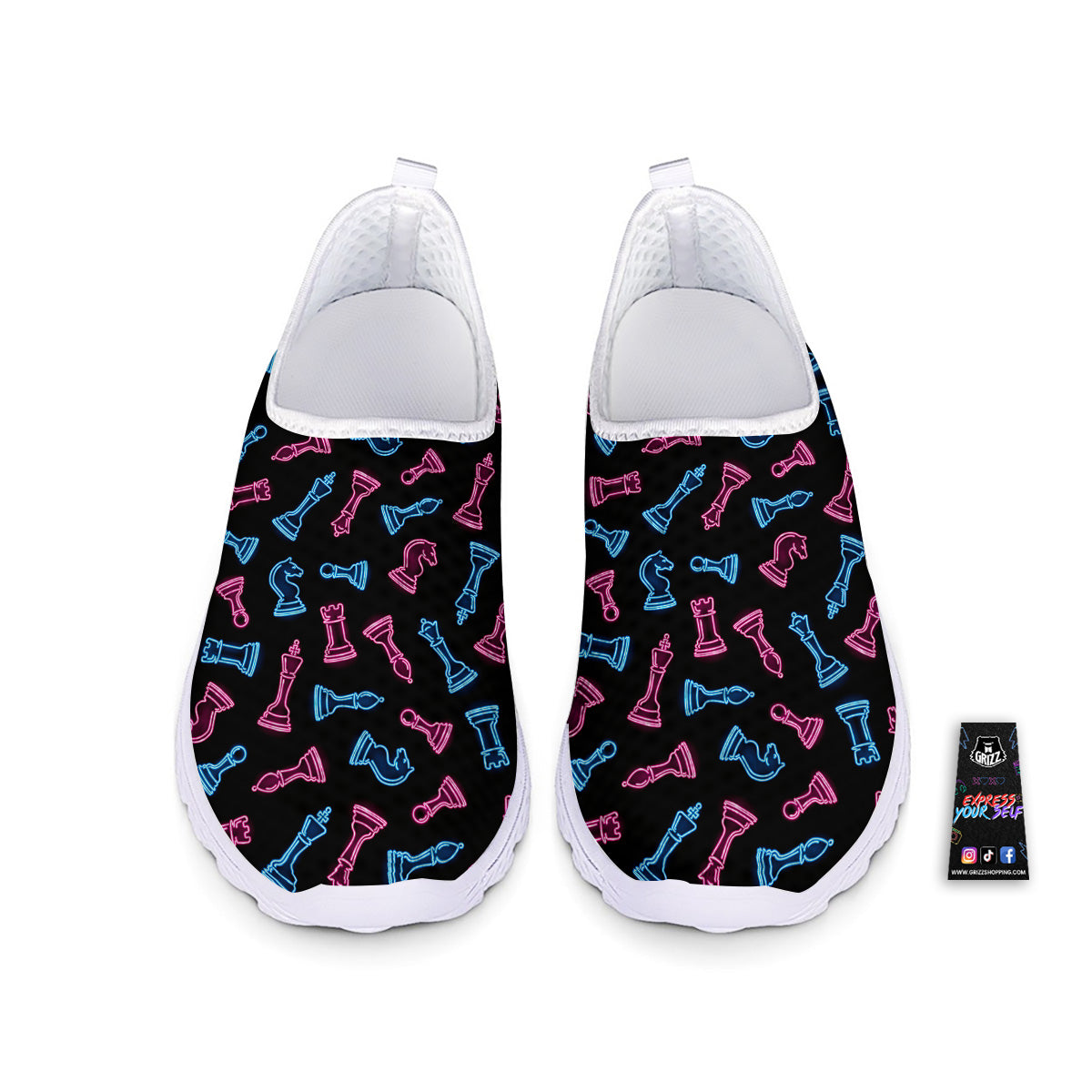 Neon Chess Pieces Print Pattern Nurse Shoes-grizzshop