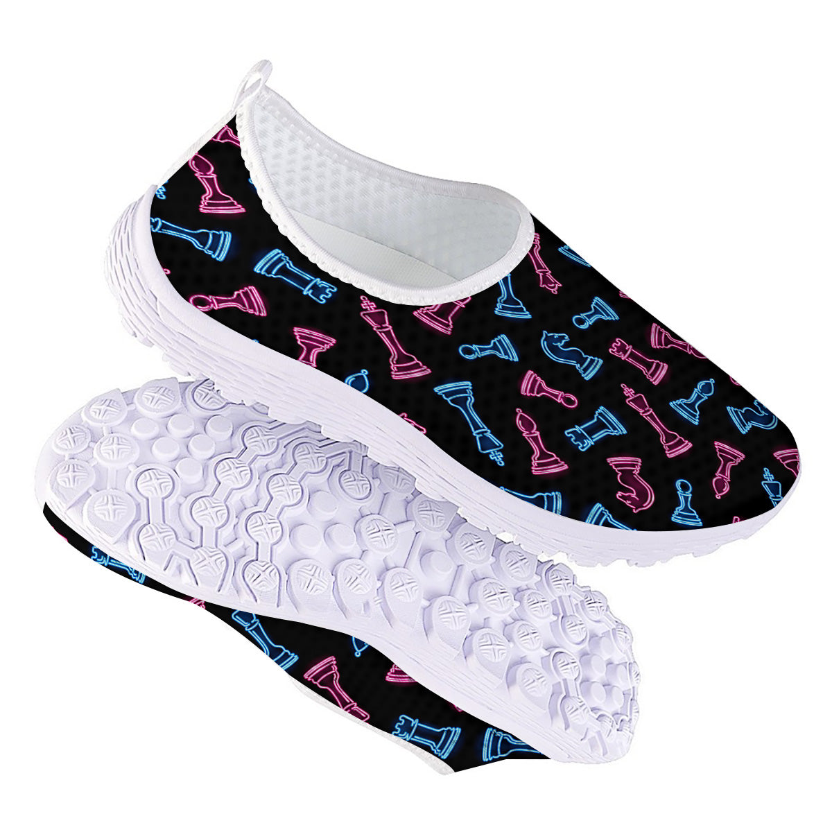 Neon Chess Pieces Print Pattern Nurse Shoes-grizzshop