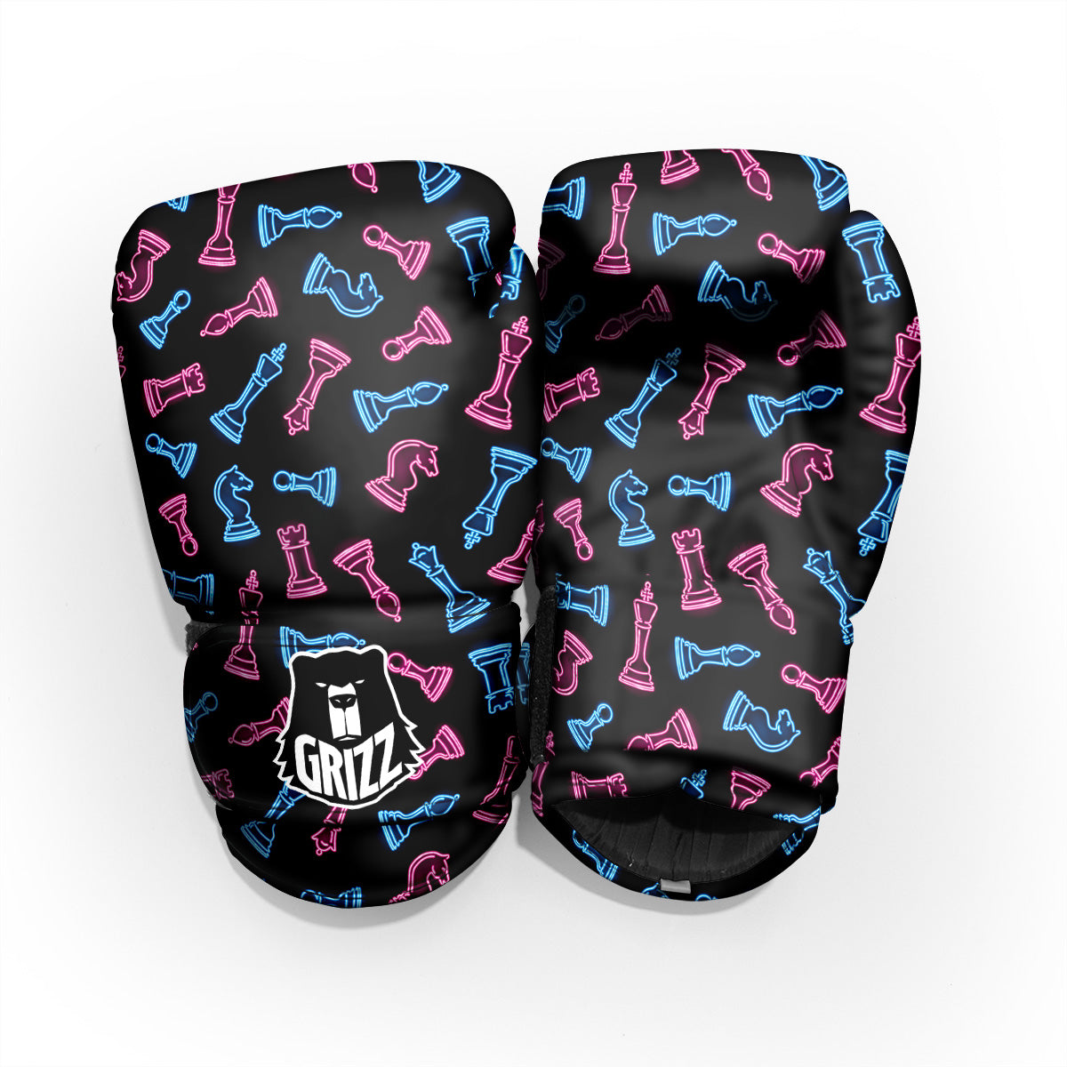 Neon Chess Pieces Print Pattern Pro Boxing Glove