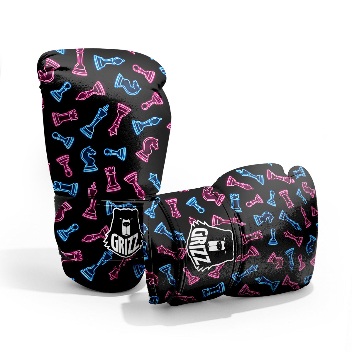 Neon Chess Pieces Print Pattern Pro Boxing Glove
