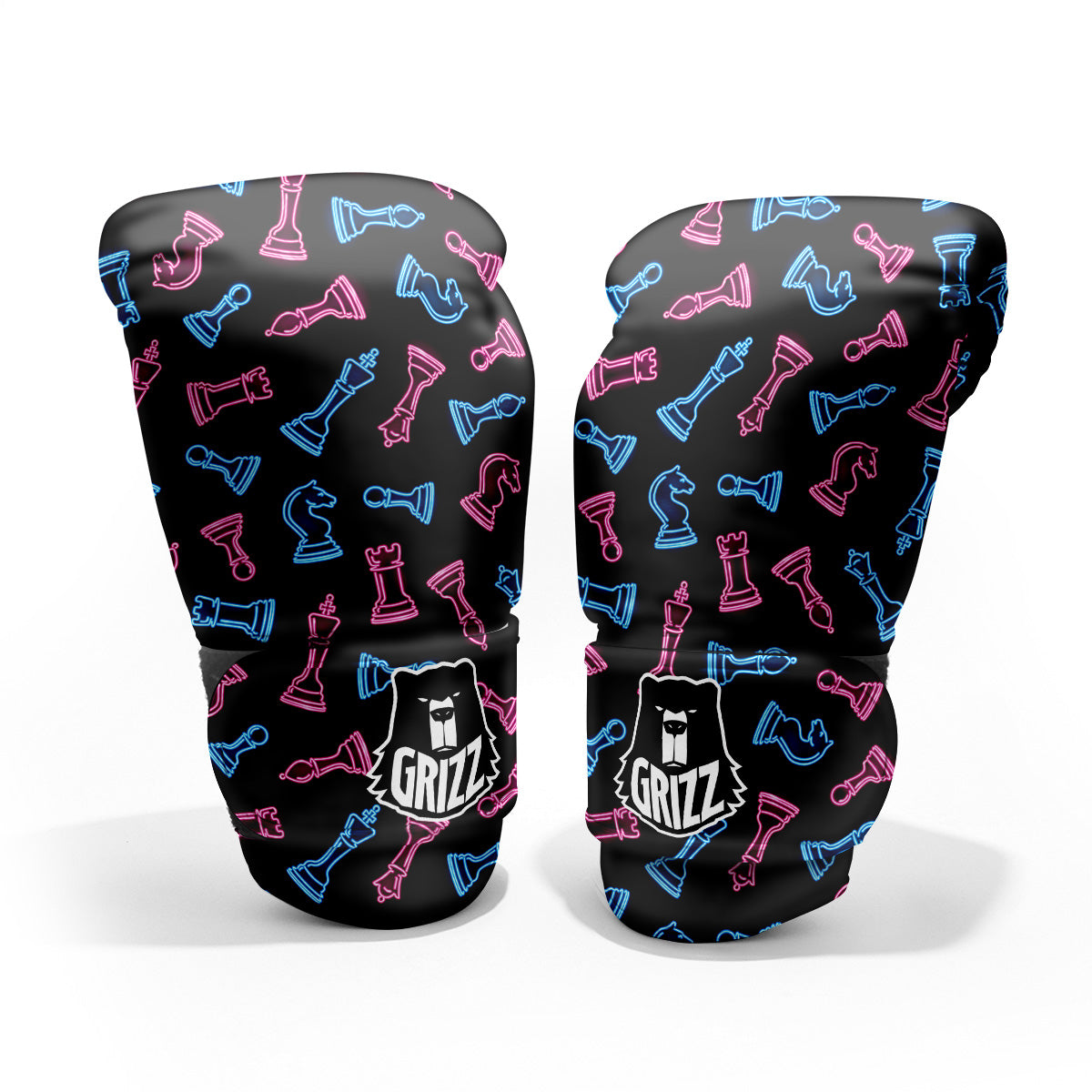 Neon Chess Pieces Print Pattern Pro Boxing Glove