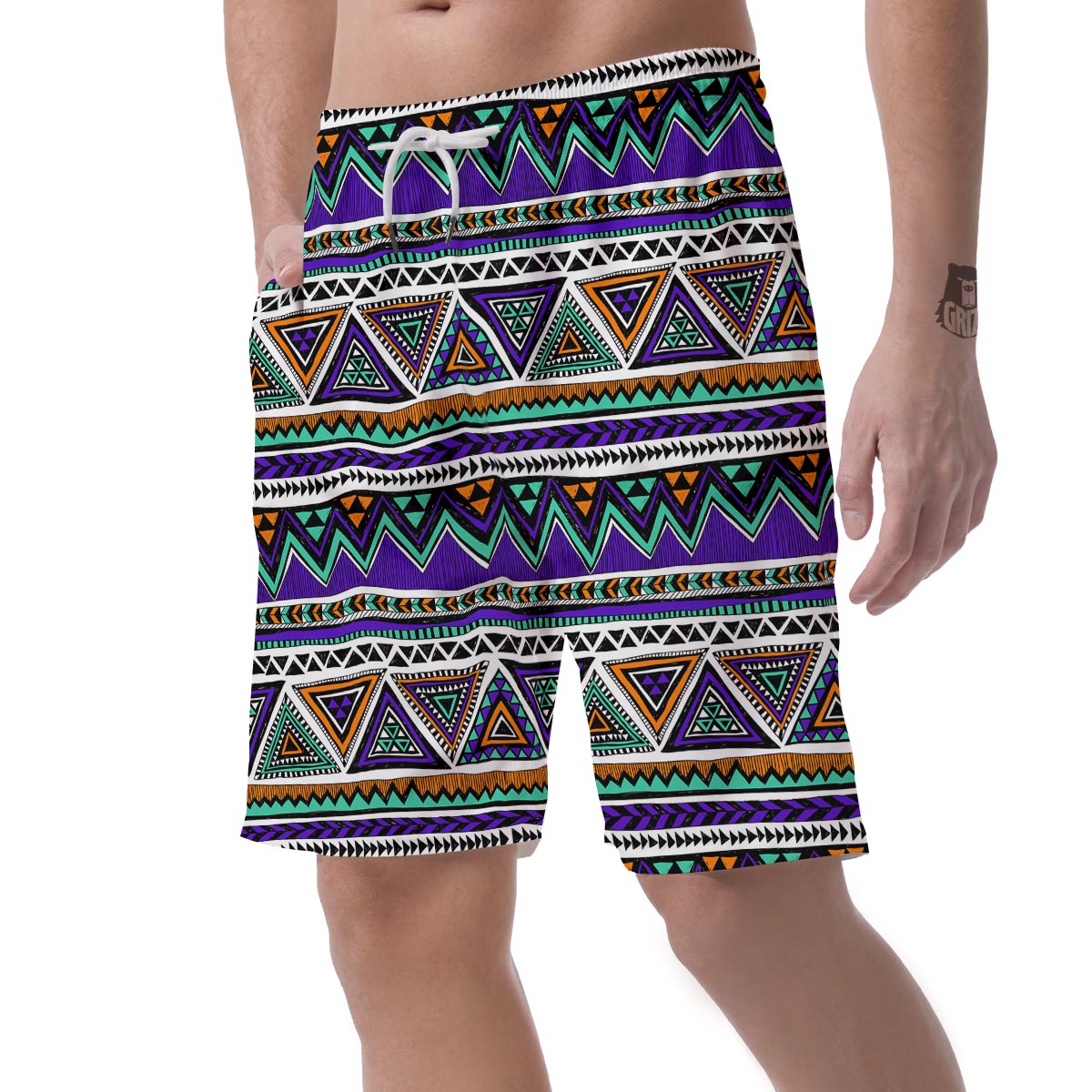 Neon Color Indian Aztec Doodle Men's Shorts-grizzshop