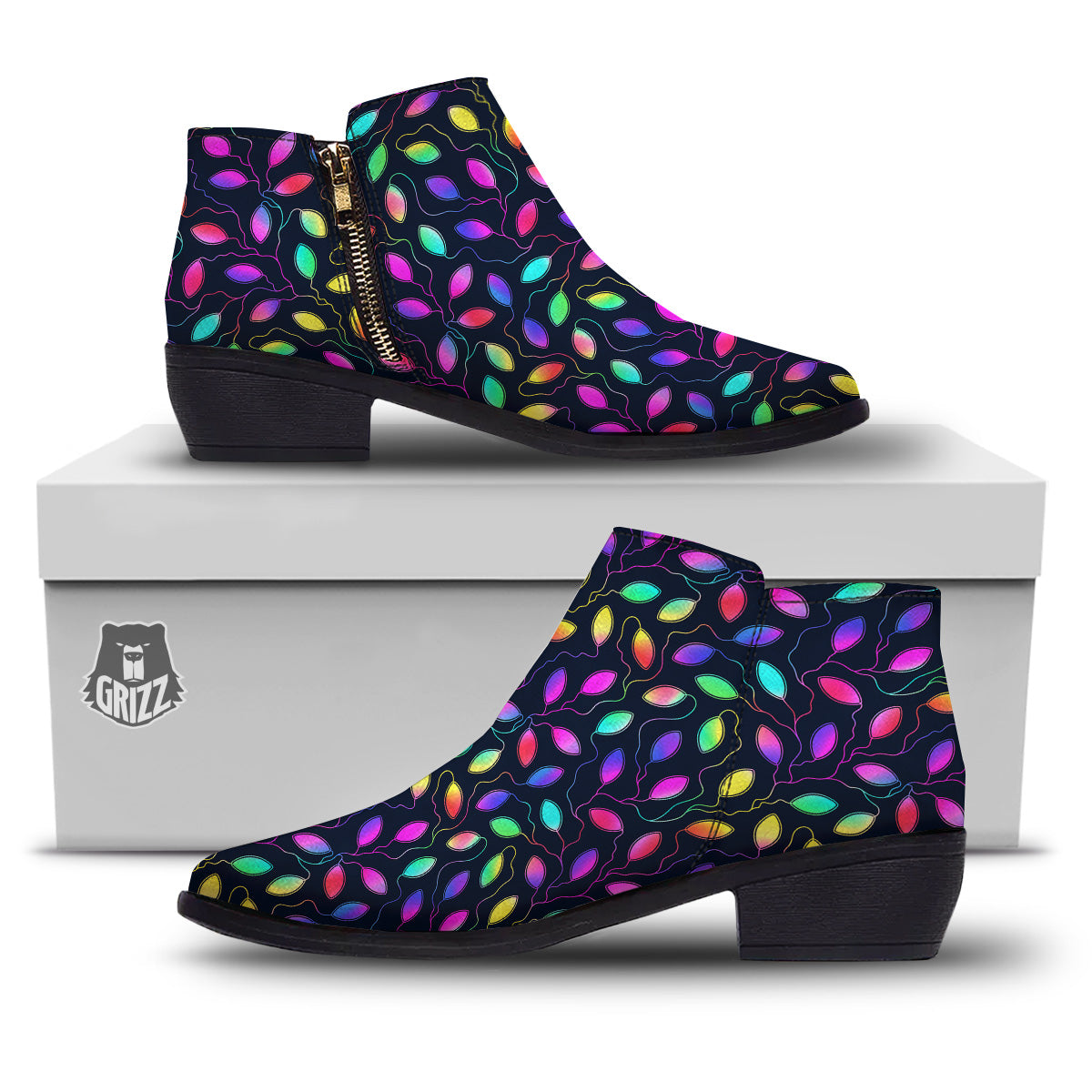 Neon Leaf Print Pattern Ankle Boots-grizzshop