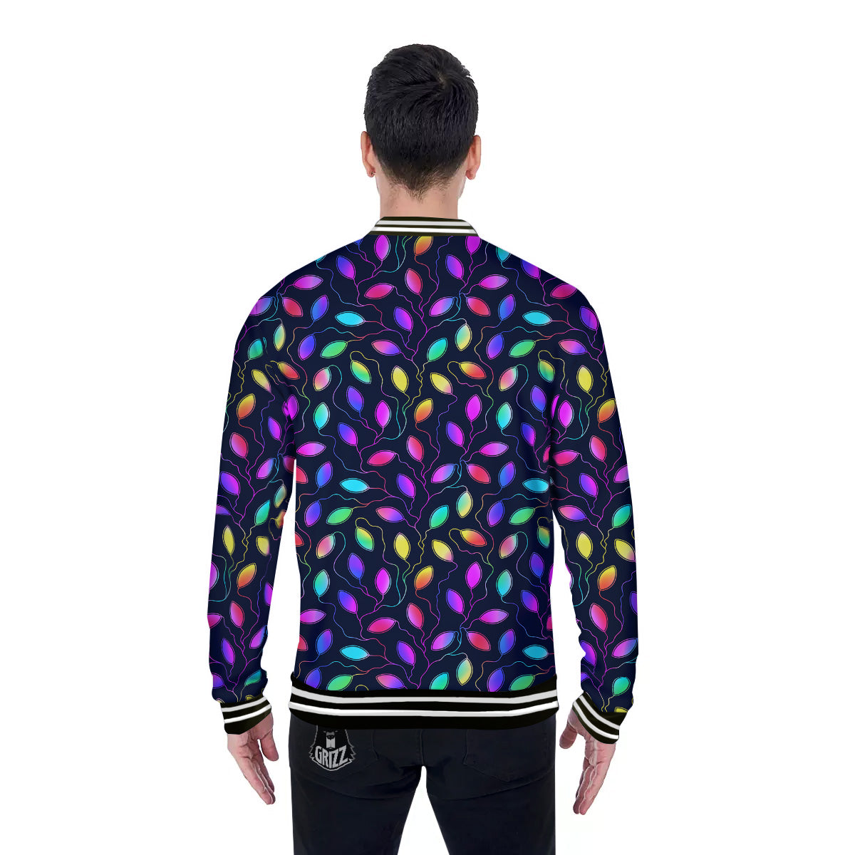 Neon Leaf Print Pattern Baseball Jacket-grizzshop