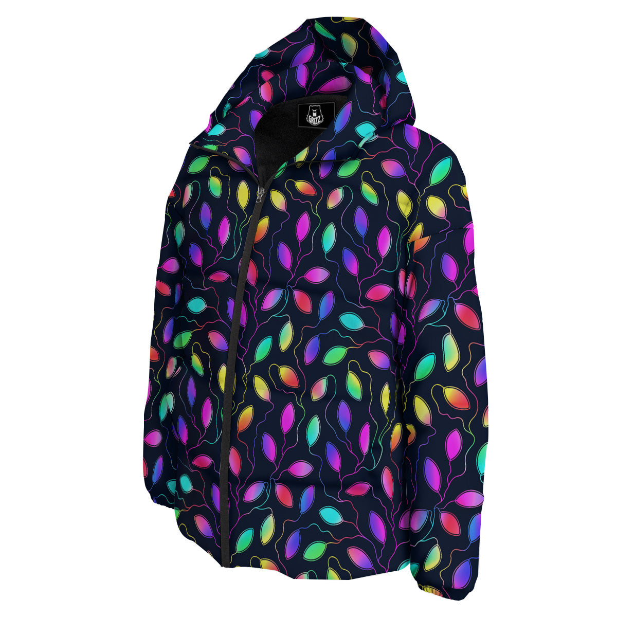 Neon Leaf Print Pattern Down Jacket-grizzshop