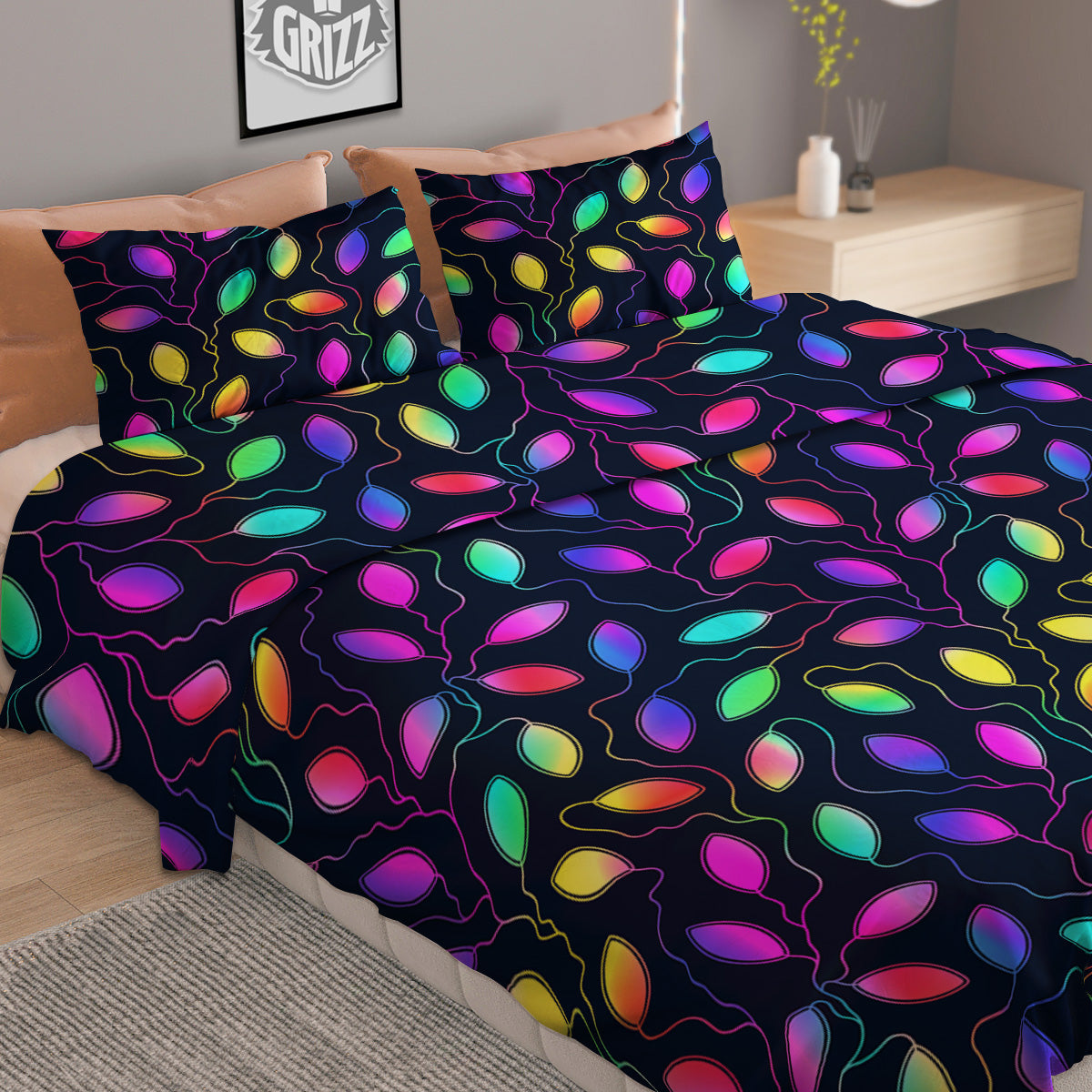 Neon Leaf Print Pattern Duvet Cover Bedding Set-grizzshop
