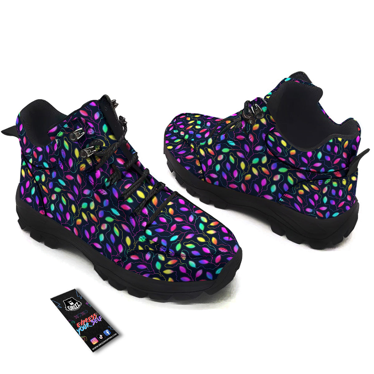 Neon Leaf Print Pattern Hiking Shoes-grizzshop