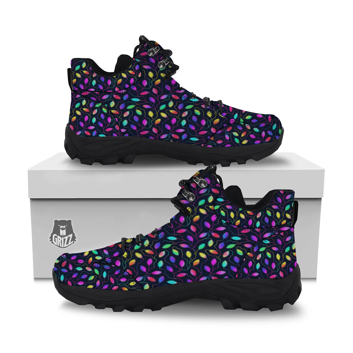 Neon Leaf Print Pattern Hiking Shoes-grizzshop