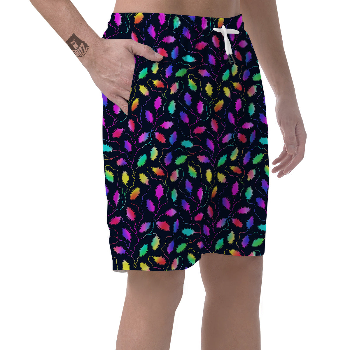 Neon Leaf Print Pattern Men's Shorts-grizzshop