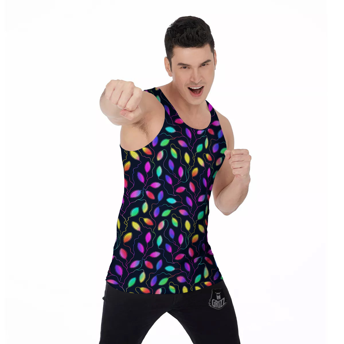 Neon Leaf Print Pattern Men's Tank Top-grizzshop