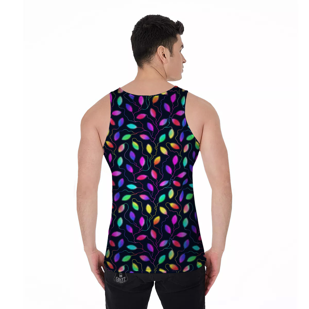 Neon Leaf Print Pattern Men's Tank Top-grizzshop