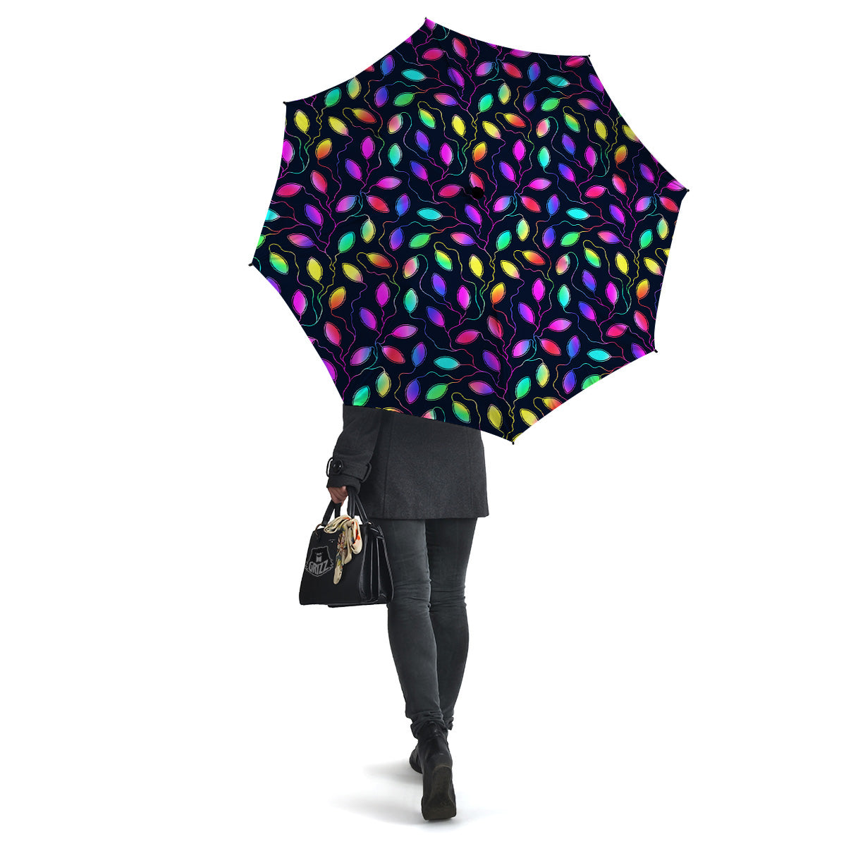 Neon Leaf Print Pattern Umbrella-grizzshop