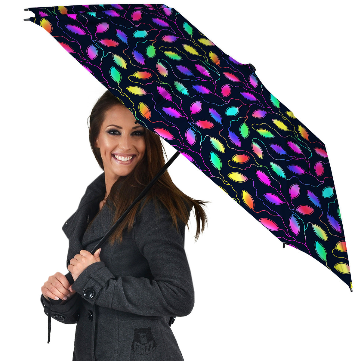 Neon Leaf Print Pattern Umbrella-grizzshop