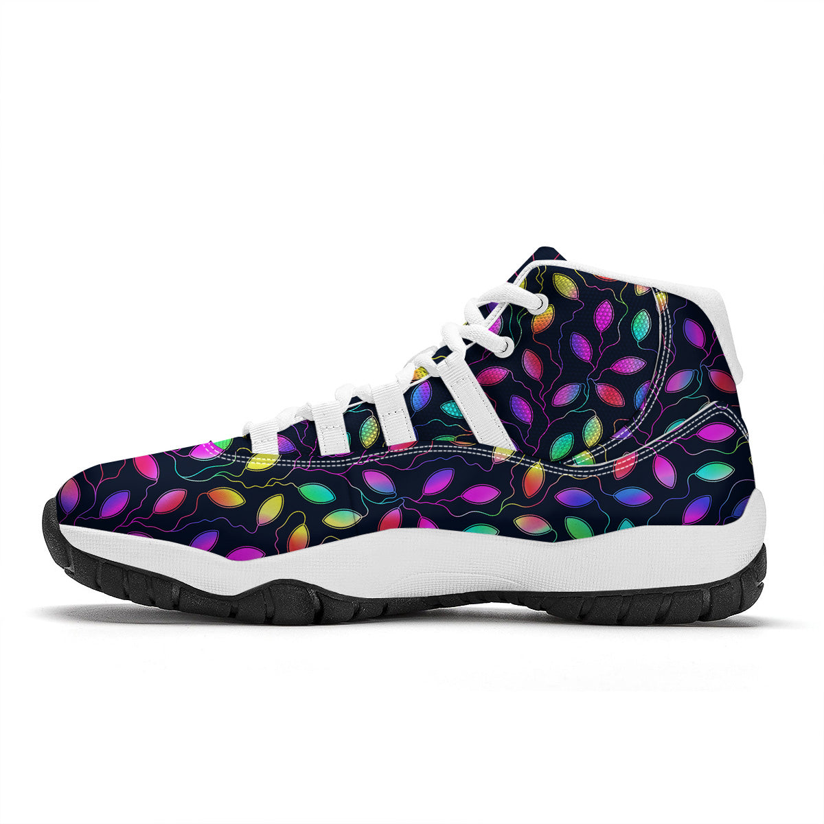 Neon Leaf Print Pattern White Bball Shoes-grizzshop