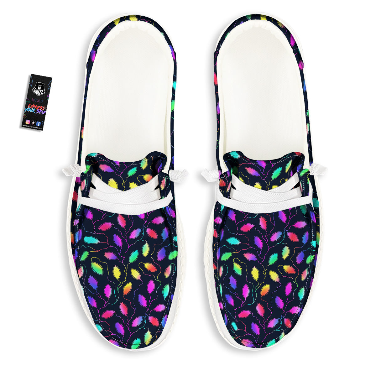 Neon Leaf Print Pattern White Loafers-grizzshop