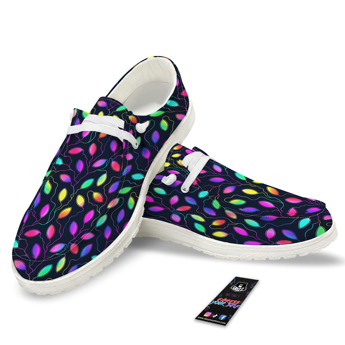 Neon Leaf Print Pattern White Loafers-grizzshop