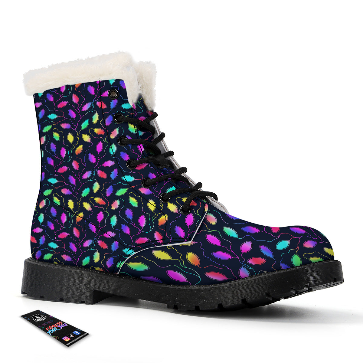 Neon Leaf Print Pattern Winter Boots-grizzshop