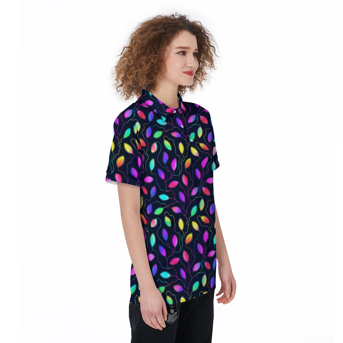 Neon Leaf Print Pattern Women's Golf Shirts-grizzshop