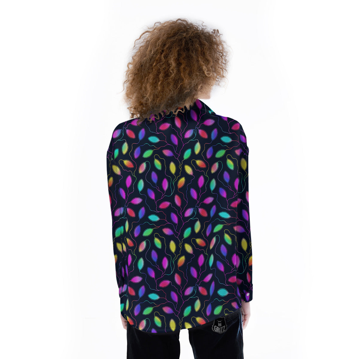 Neon Leaf Print Pattern Women's Long Sleeve Shirts-grizzshop