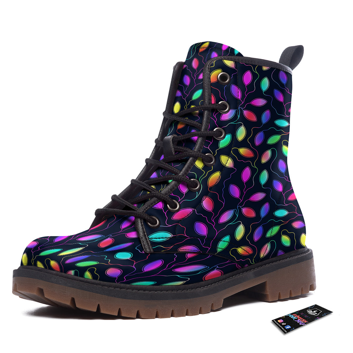 Neon Leaf Print Pattern Work Boots-grizzshop