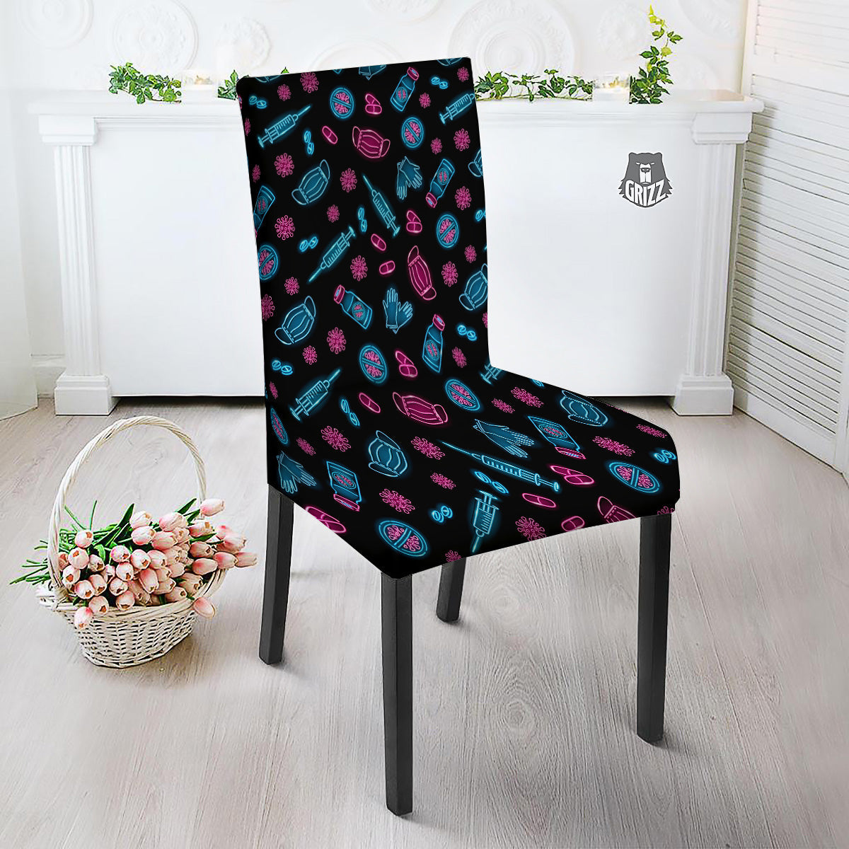 Neon Medical Equipment Print Pattern Dining Chair Slipcover-grizzshop