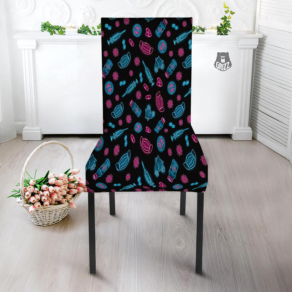 Neon Medical Equipment Print Pattern Dining Chair Slipcover-grizzshop