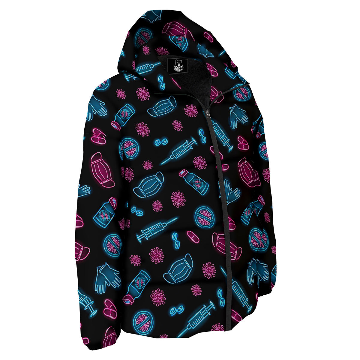 Neon Medical Equipment Print Pattern Down Jacket-grizzshop