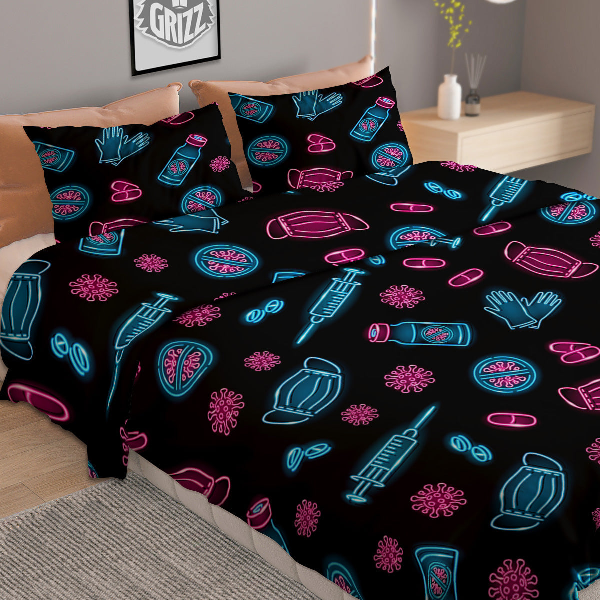 Neon Medical Equipment Print Pattern Duvet Cover Bedding Set