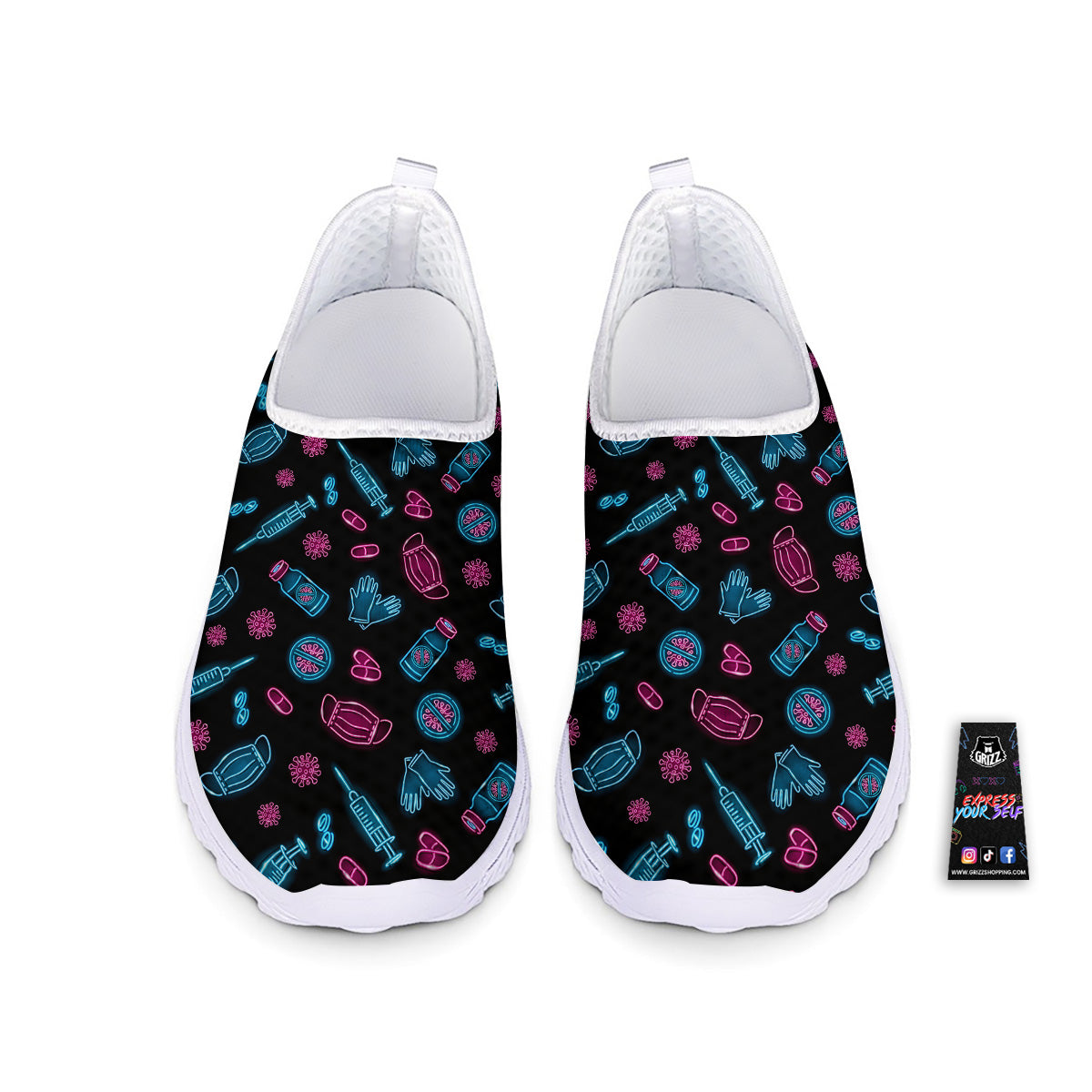 Neon Medical Equipment Print Pattern Nurse Shoes-grizzshop