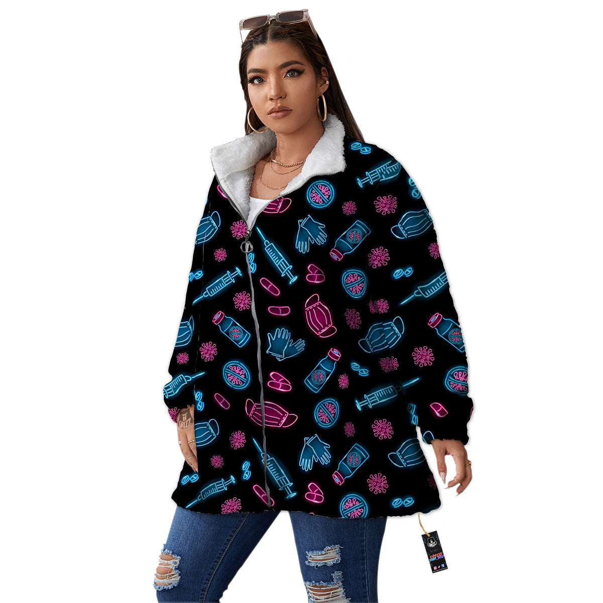Neon Medical Equipment Print Pattern Women's Sherpa Jacket-grizzshop