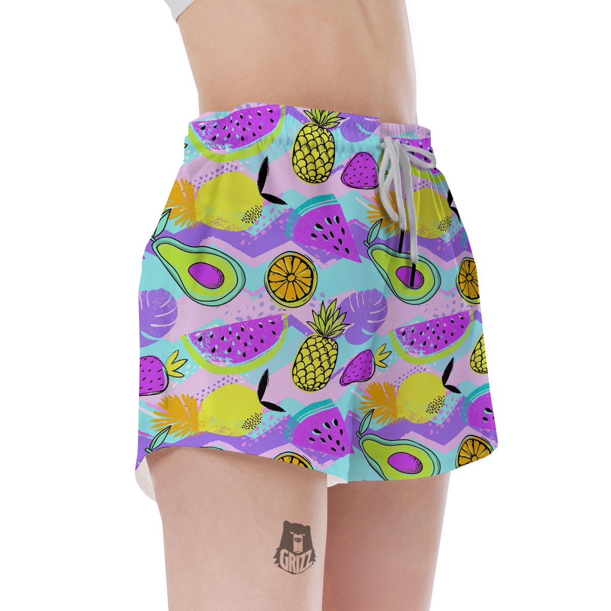 Neon Mix Fruit Pineapple Hawaiian Print Women's Shorts-grizzshop