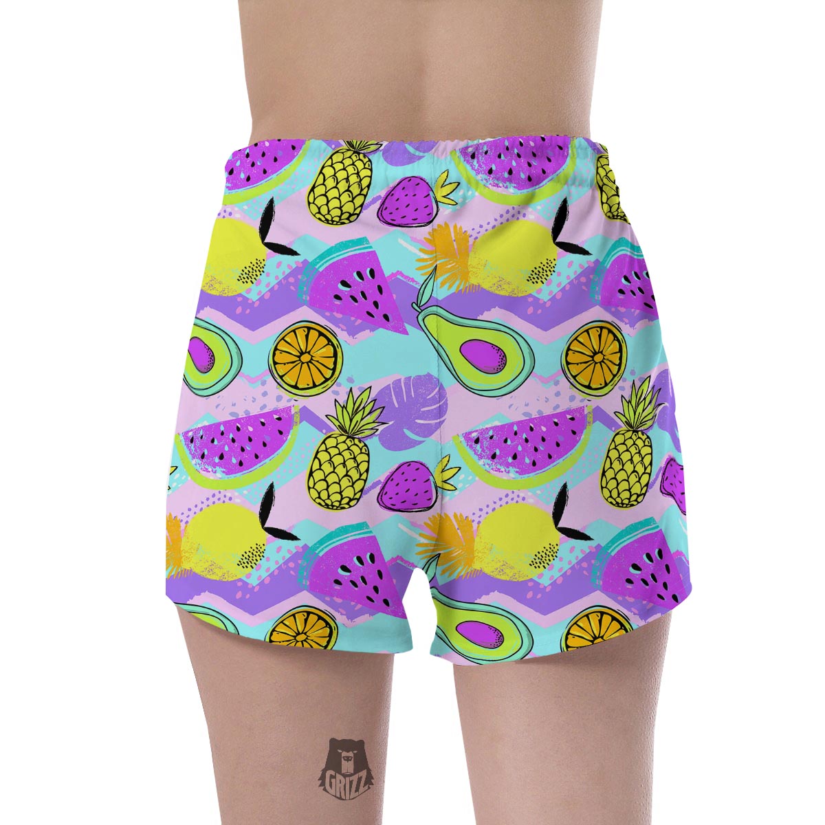 Neon Mix Fruit Pineapple Hawaiian Print Women's Shorts-grizzshop