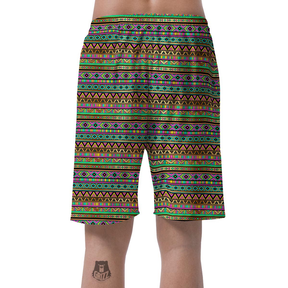 Neon Multicolor Ethic Aztec Aztec Grunge Geometric Print Men's Shorts-grizzshop
