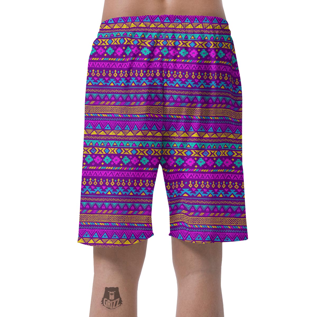 Neon Multicolor Ethic Aztec Doodle Print Men's Shorts-grizzshop