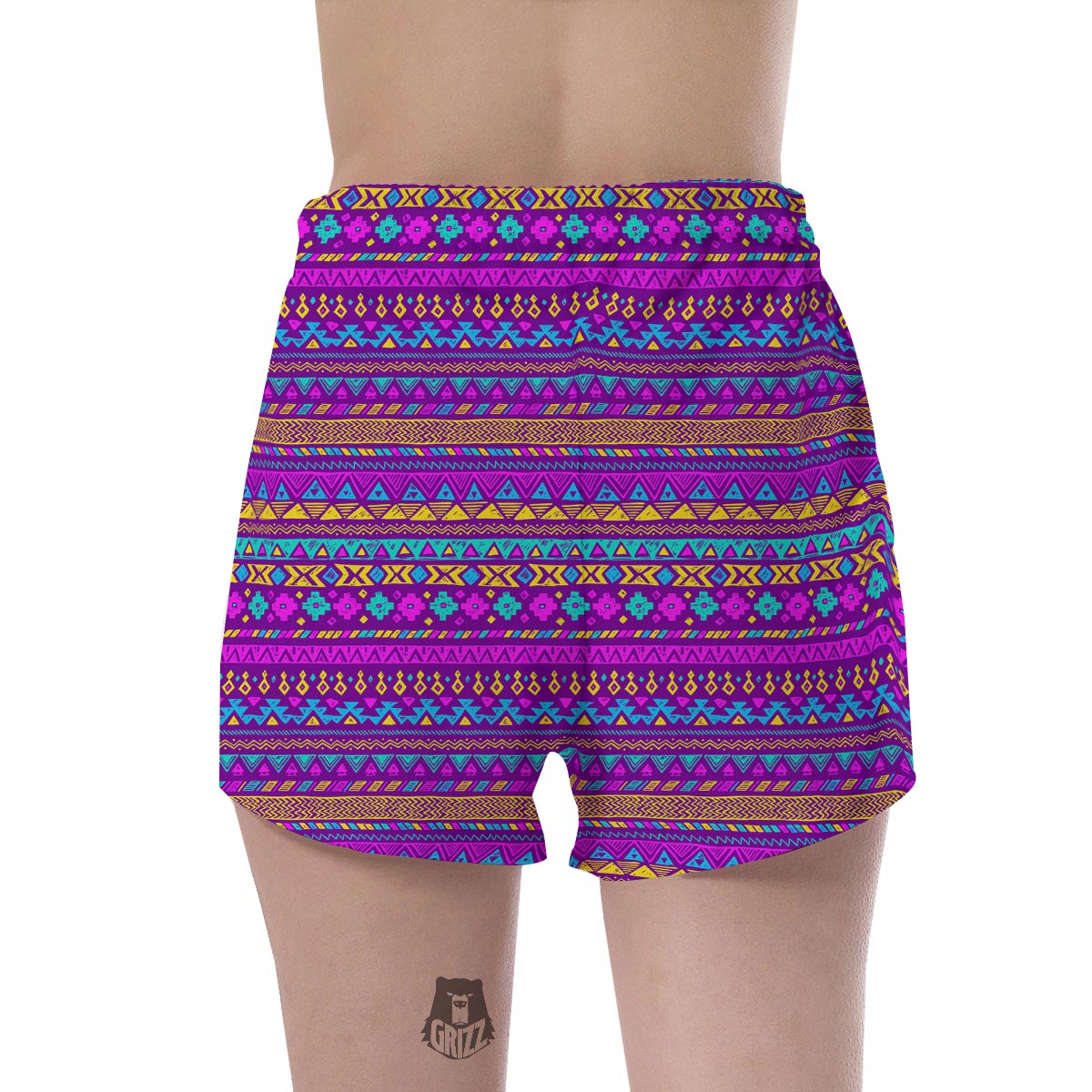 Neon Multicolor Ethic Aztec Doodle Print Women's Shorts-grizzshop