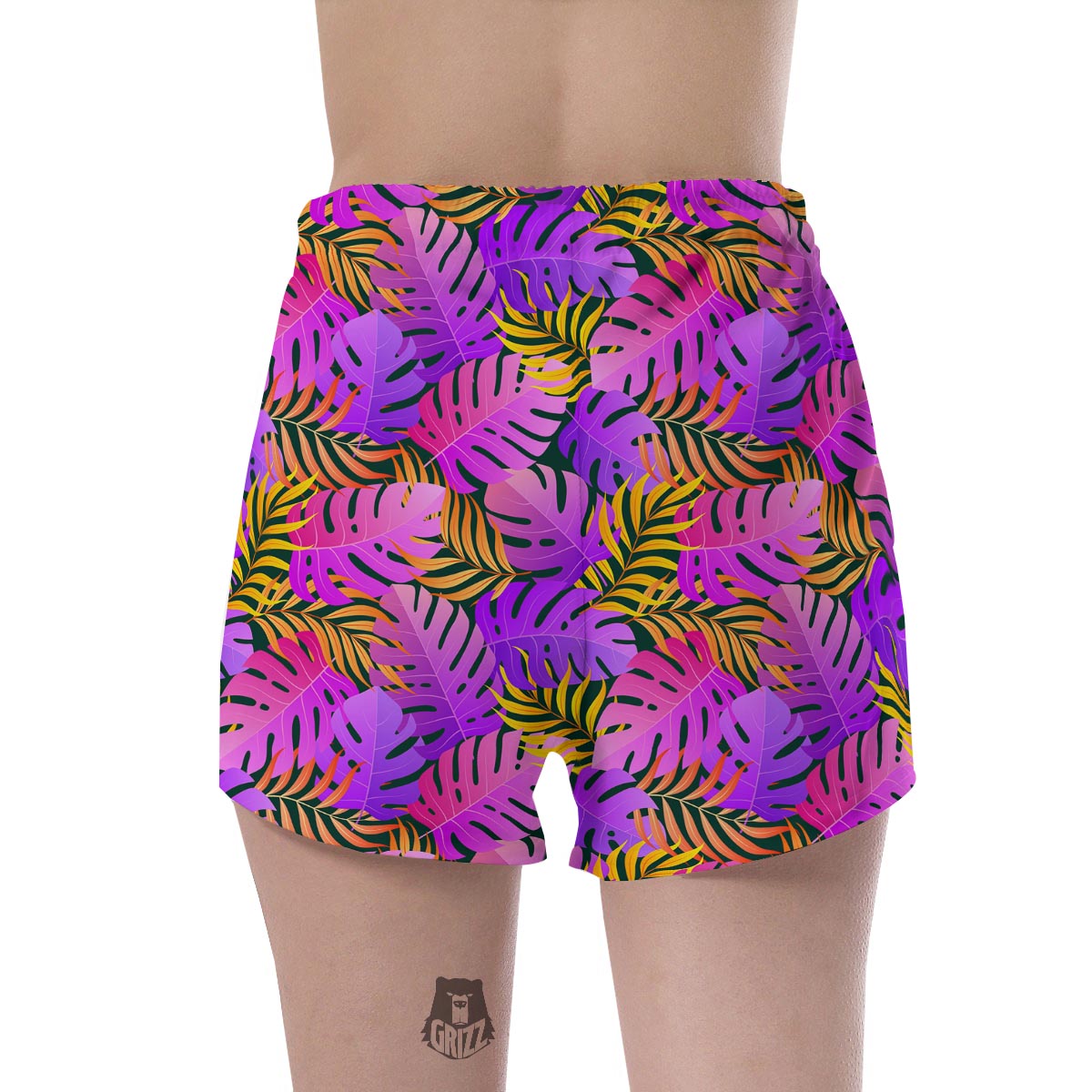 Neon Palm Leaf Edm Print Women's Shorts-grizzshop