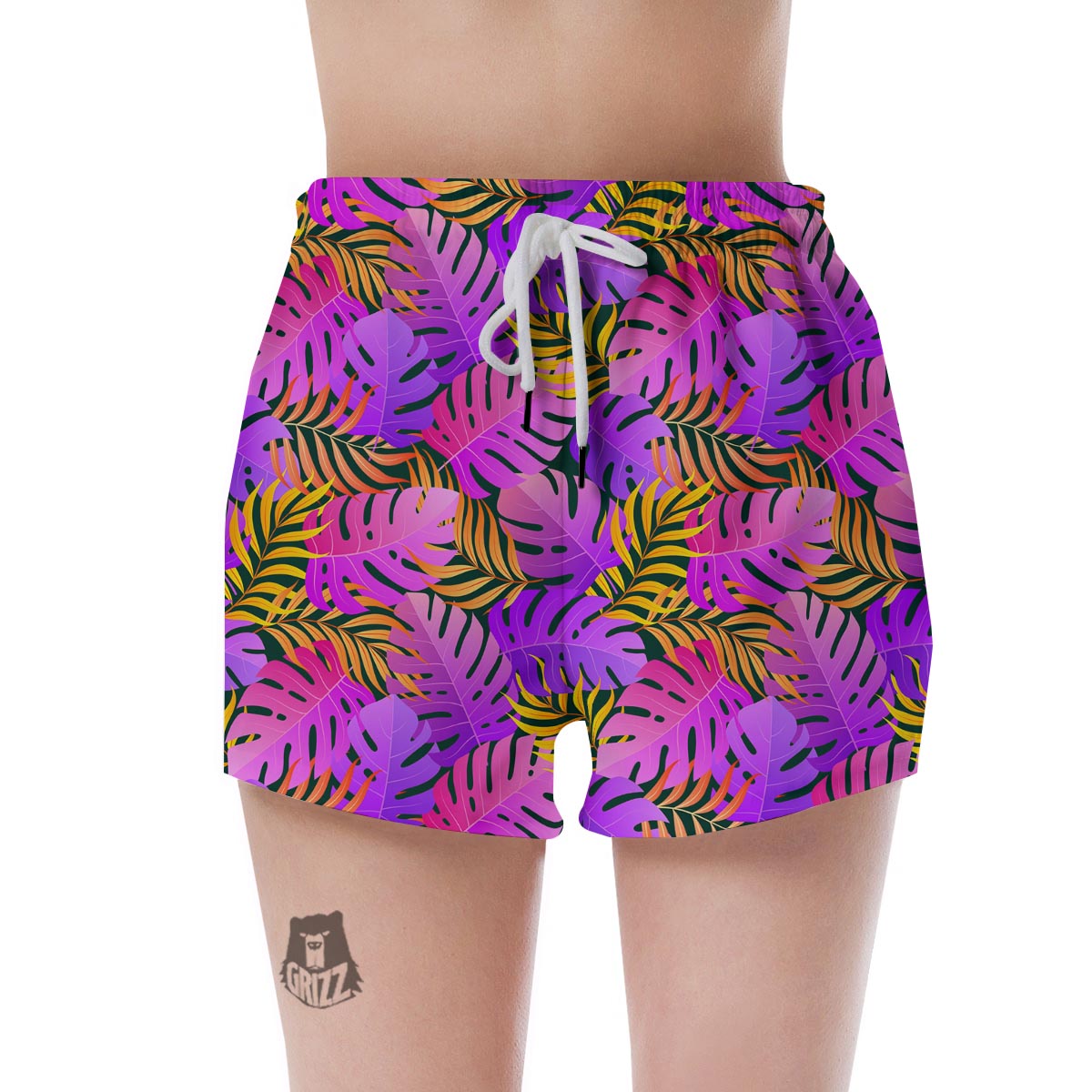 Neon Palm Leaf Edm Print Women's Shorts-grizzshop
