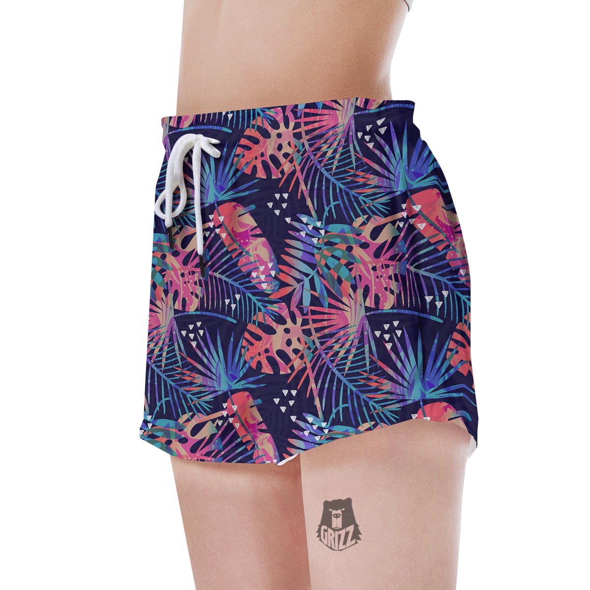 Neon Palm Leaf Hawaiian Print Women's Shorts-grizzshop