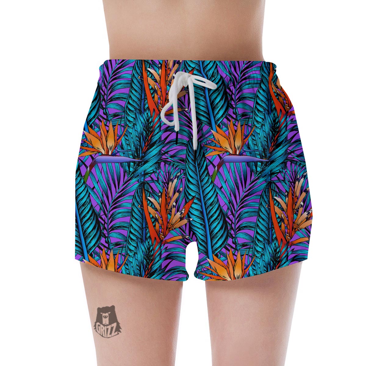 Neon Palm Leaf Tropical Print Women's Shorts-grizzshop