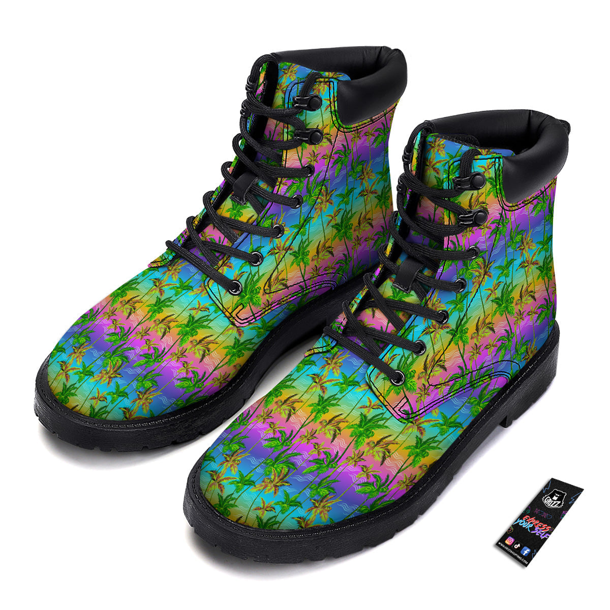 Neon Palm Tree Print Pattern Boots-grizzshop