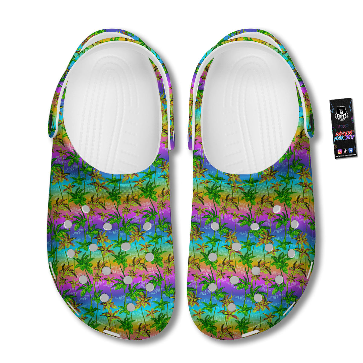 Neon Palm Tree Print Pattern Clog-grizzshop
