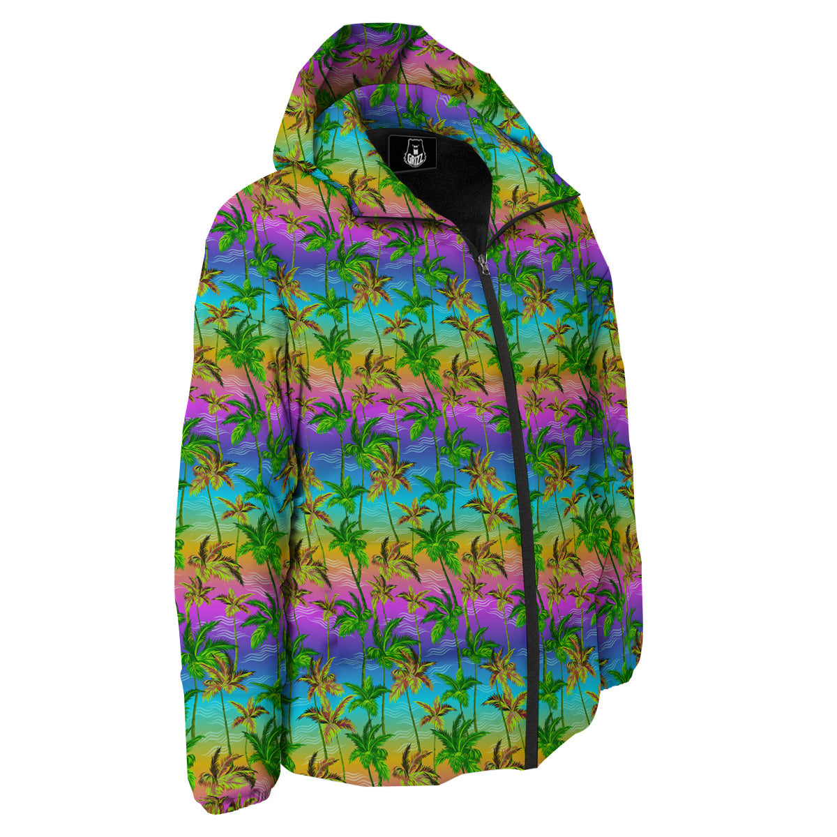Neon Palm Tree Print Pattern Down Jacket-grizzshop