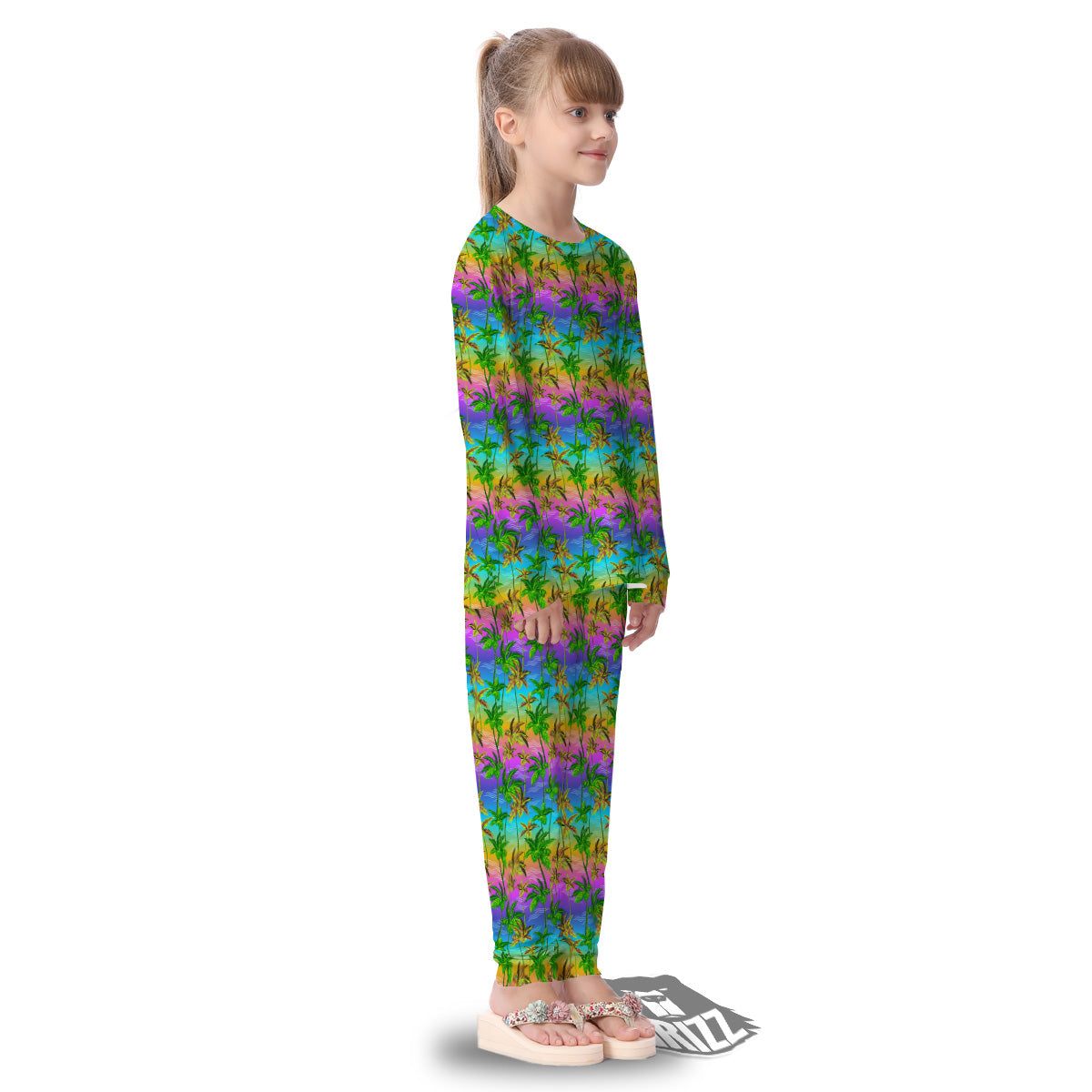 Neon Palm Tree Print Pattern Kid's Pajamas-grizzshop