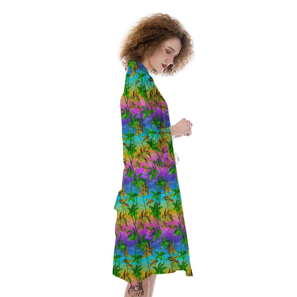 Neon Palm Tree Print Pattern Kimono-grizzshop