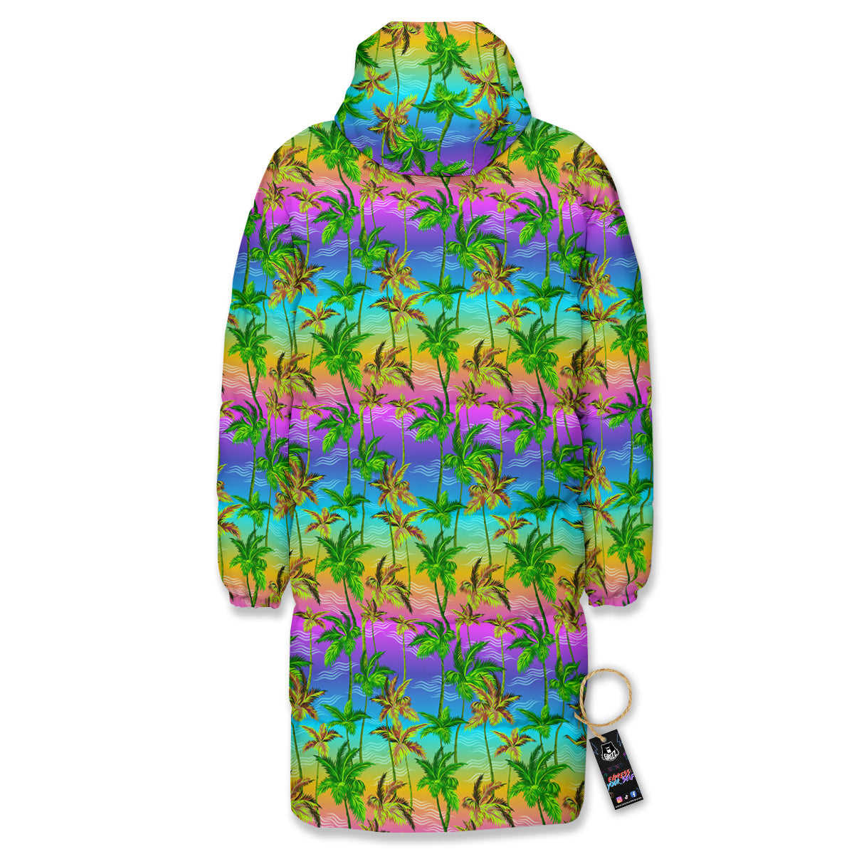 Neon Palm Tree Print Pattern Long Down Jacket-grizzshop
