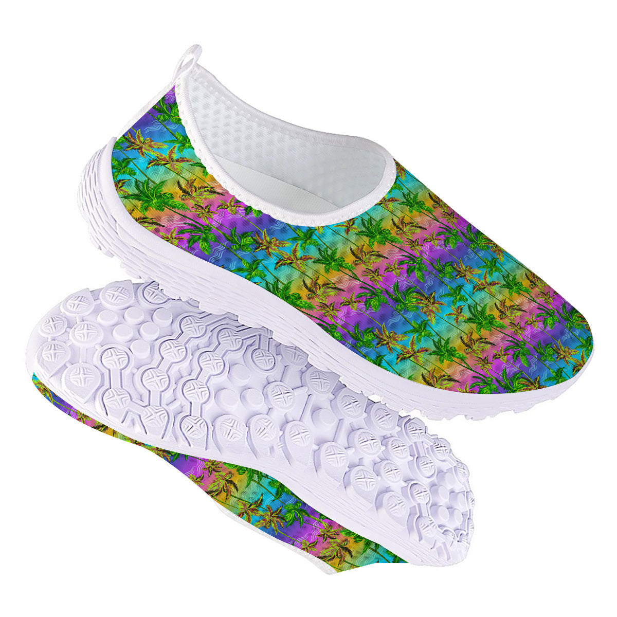 Neon Palm Tree Print Pattern Nurse Shoes-grizzshop