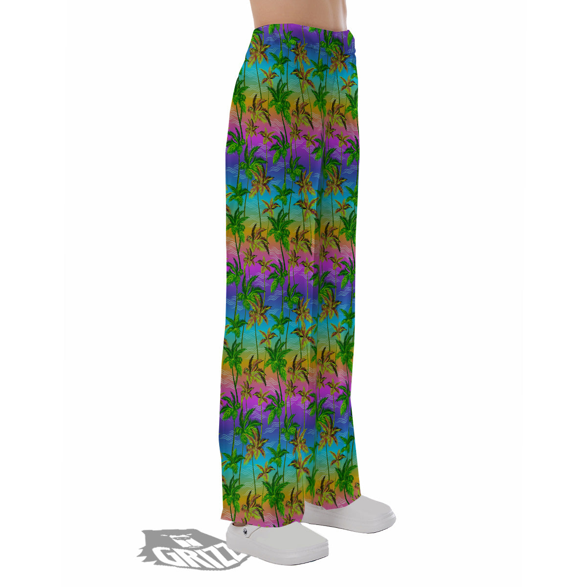 Neon Palm Tree Print Pattern Pajama Pants-grizzshop
